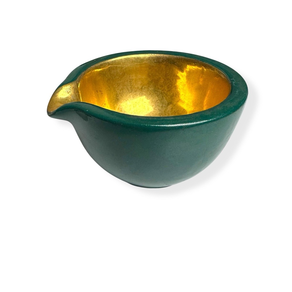 Vintage Ceramic Mortar & Pestles Green Gold 3.5" Small Bowl Dish RX Herb Grinder - Picture 5 of 14